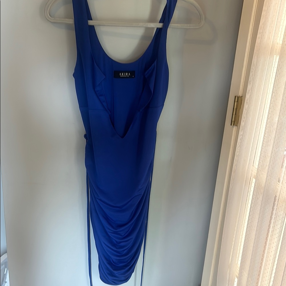 AKIRA Blue Ruched Bodycon Cocktail Dress
